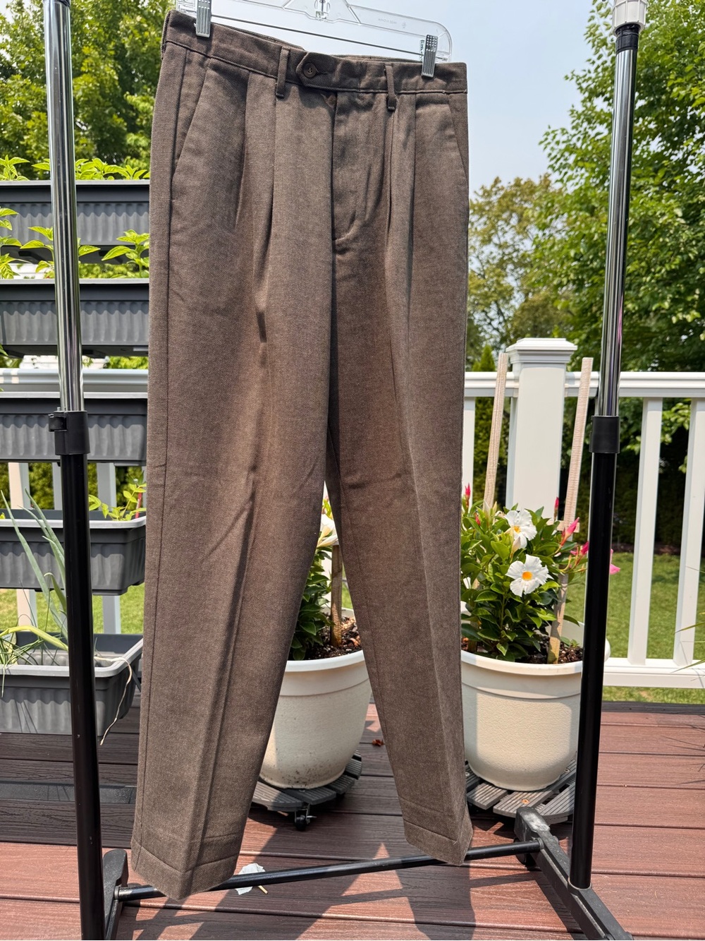 Men's Brown Pleated Dress Pants